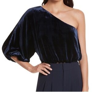 New! Alice + Olivia Craven One Shoulder Top in Velvet Sapphire Blue Small $249
